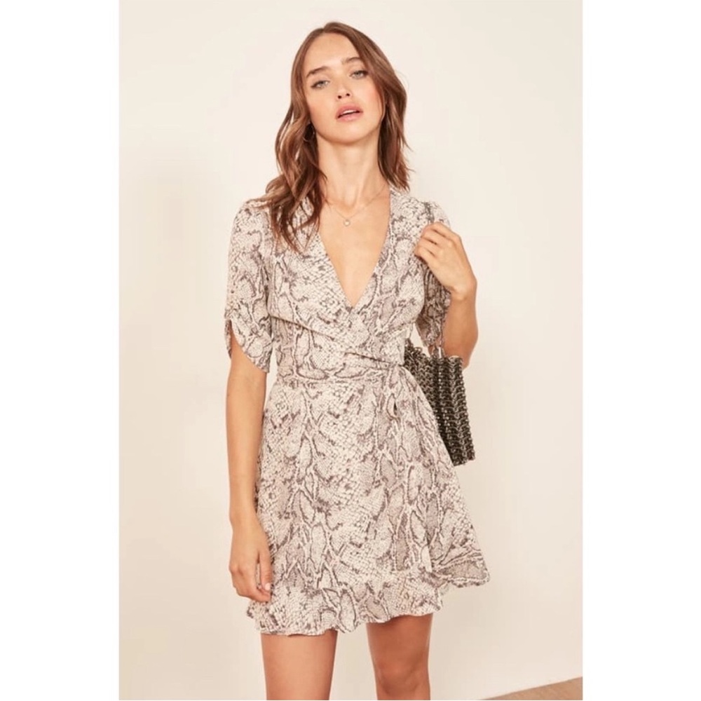 Reformation Monica Wrap Mini Dress in Python Snake Print